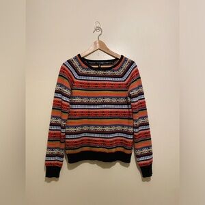 Aqua Cashmere Multicolor Patterned Crew Neck Sweater. Size M